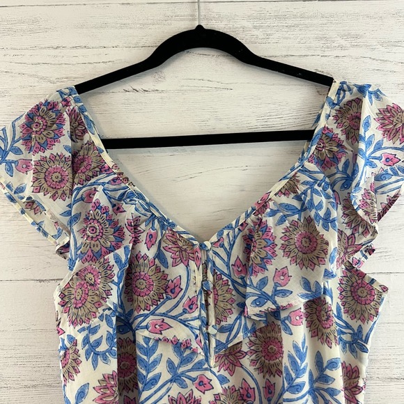J. Crew Floral V Neck Cap Sleeve Top Size S - Picture 3 of 11